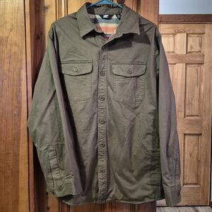 Lands End Hurricane Men's Medium Flannel-Lined Olive Green Canvas Shacket Jacket